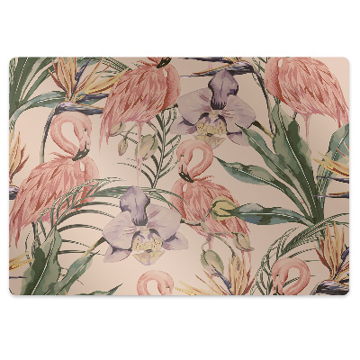 Podložka pod stoličku na kolieskach Flamingá a tropické kvety,