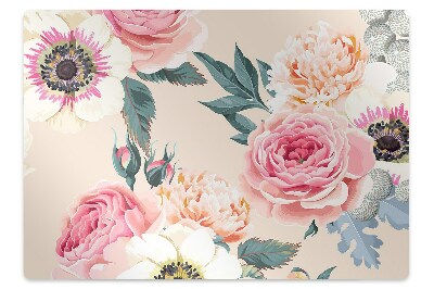 Ochranná podložka pod stoličku Kvetinový vzor s ružovými pivóniami,