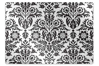 Ochranná podložka pod stoličku Čierno-biely damaskový kvetinový vzor,