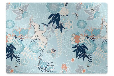 Podložka pod stoličku na kolieskach Žeriav a kvety