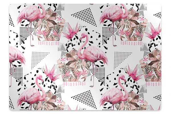 Podložka pod stoličku na kolieskach Flamingo a tropické geometrické tvary,