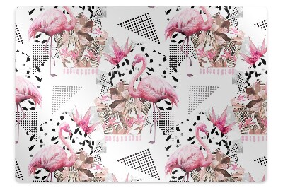 Podložka pod stoličku na kolieskach Flamingo a tropické geometrické tvary,