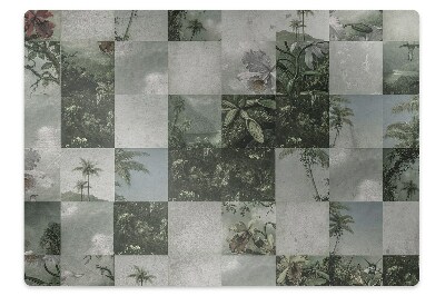 Podložka pod stoličku na kolieskach Tropická koláž s palmami a kvetmi,