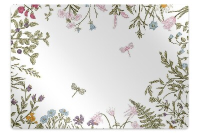 Podložka pod stoličku na kolieskach Kvetinový vzor s vážkami a listami,
