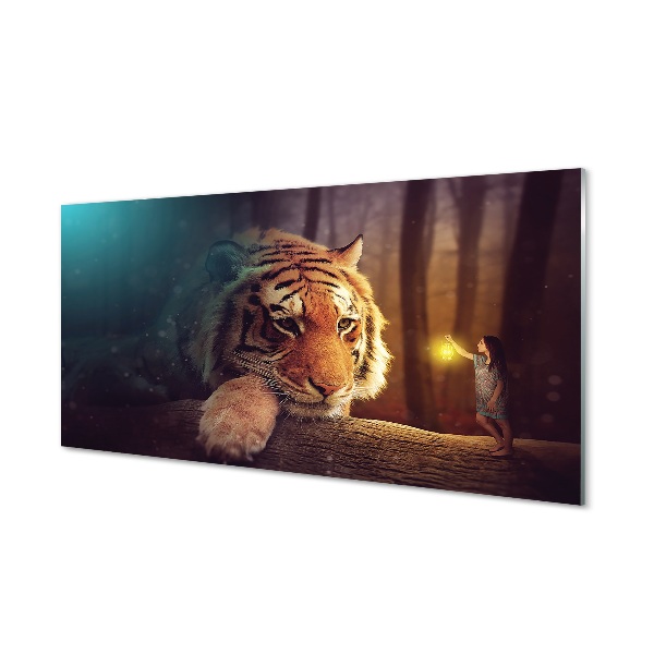 Obraz na skle Rozprávkový tiger a malý muž
