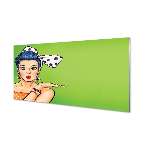Sklenený obraz Pin up pop art žena zelené pozadie