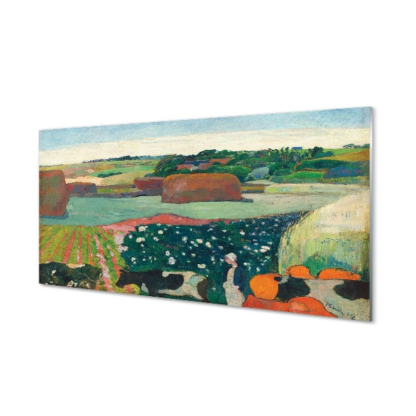 Sklenený obraz Paul Gauguin - Kopy sena v Bretónsku