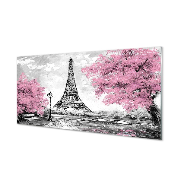 Sklenený obraz Paríž kreslenie ružových kvetov