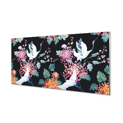 Sklenený obraz Vtáky s kvetmi