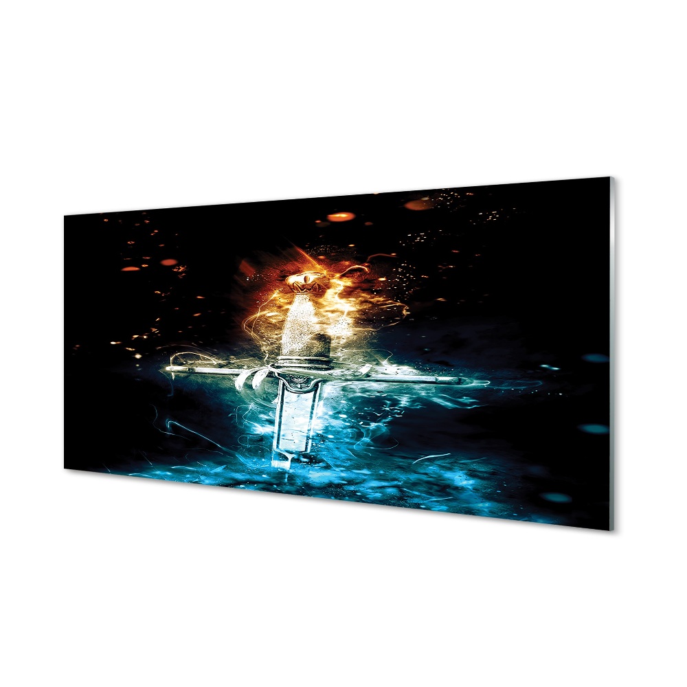 Sklenený obraz Meč oranžový a modrý dym