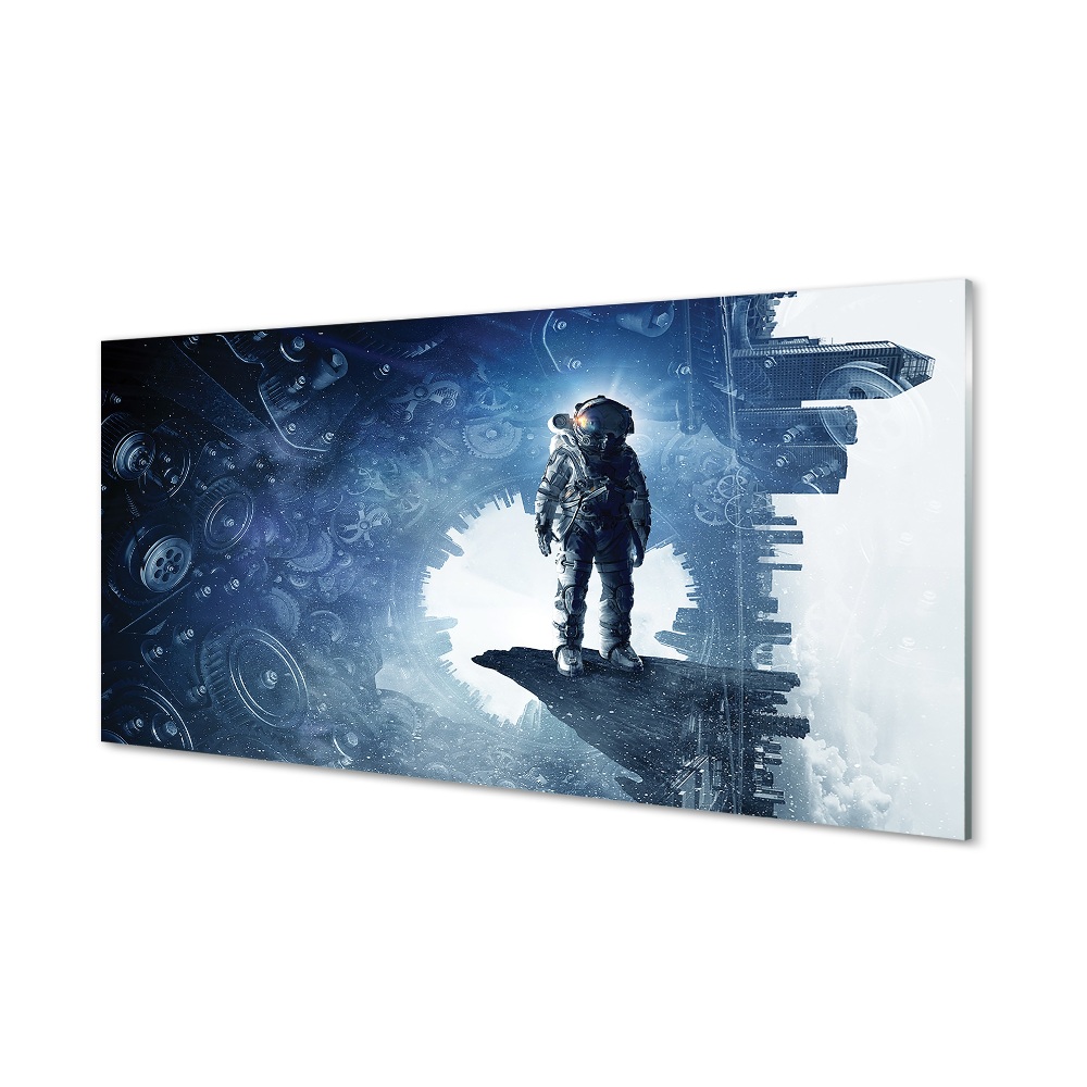 Sklenený obraz Astronaut kozmos mesto