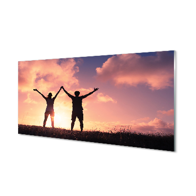 Skleneny obraz Ľudia na západe ružové oblaky