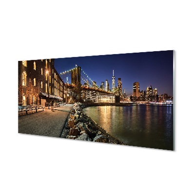 Sklenený obraz Nočná rieka mrakodrapy svetelné budovy