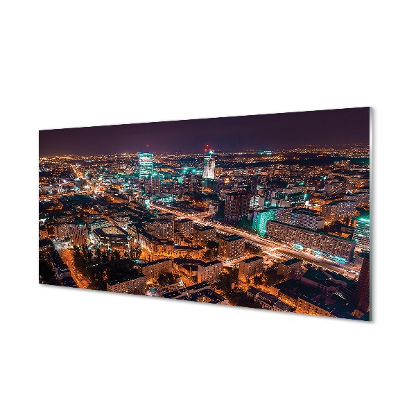 Sklenený obraz Varšava Panoráma mesta v noci