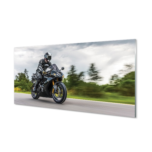Sklenený obraz Motorka a motocyklista stromová cesta