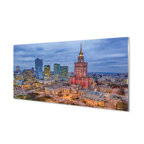 Skleneny obraz Varšava Panoráma mesta pri západe slnka