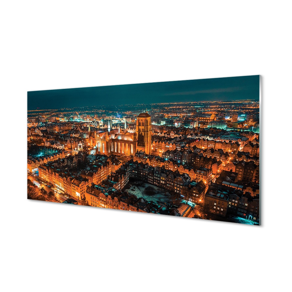 Sklenený obraz Nočná panoráma Gdansk Kostol
