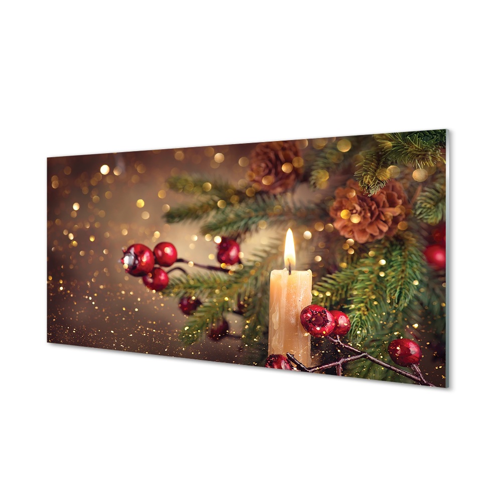 Skleneny obraz Vianočný stromček vetvičky sviečka