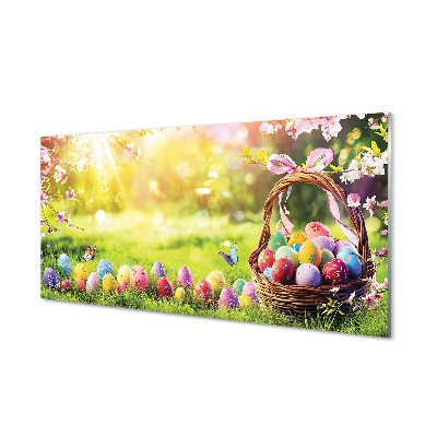 Obraz na skle Lúka s kvetmi v košíku na vajíčka