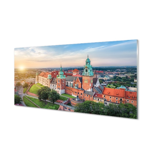 Obraz na skle Krakov Hrad Wawel Východ slnka