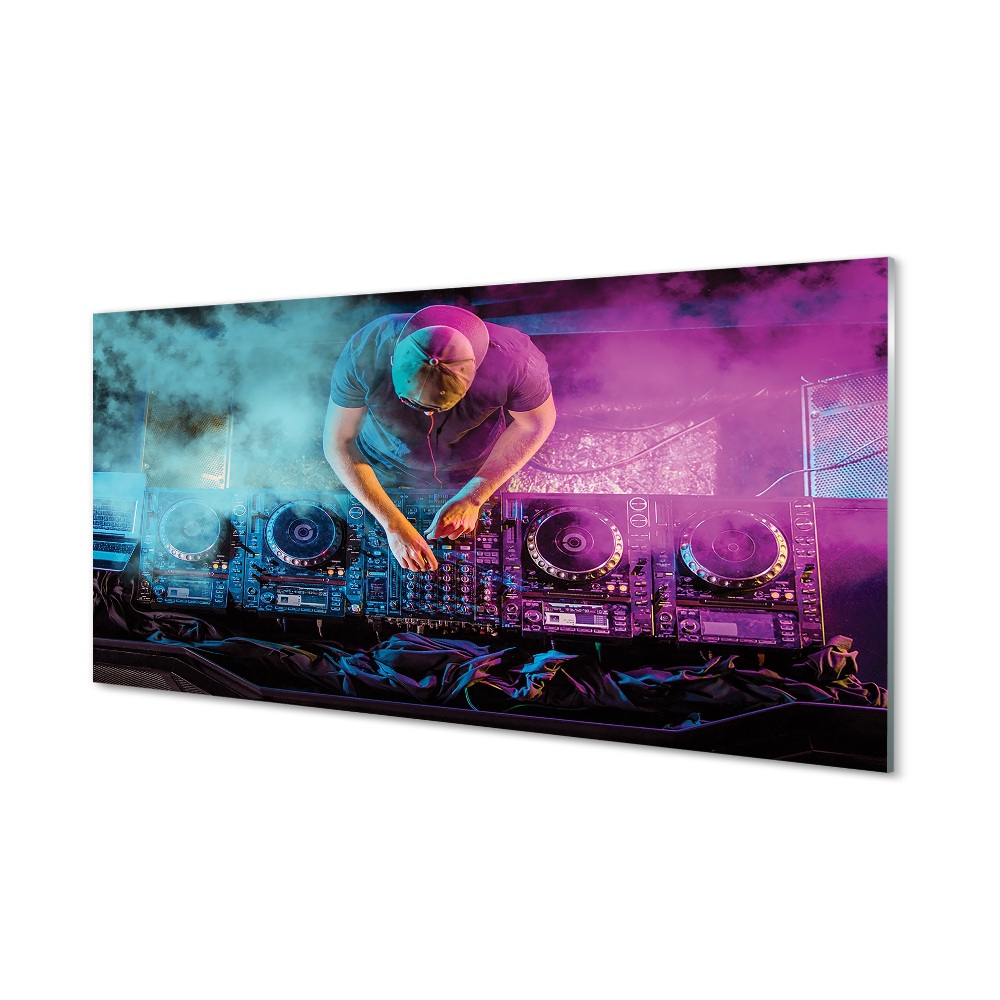 Sklenený obraz Dídžejský pult farebné svetlá dym