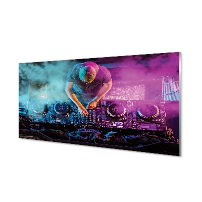 Sklenený obraz Dídžejský pult farebné svetlá dym