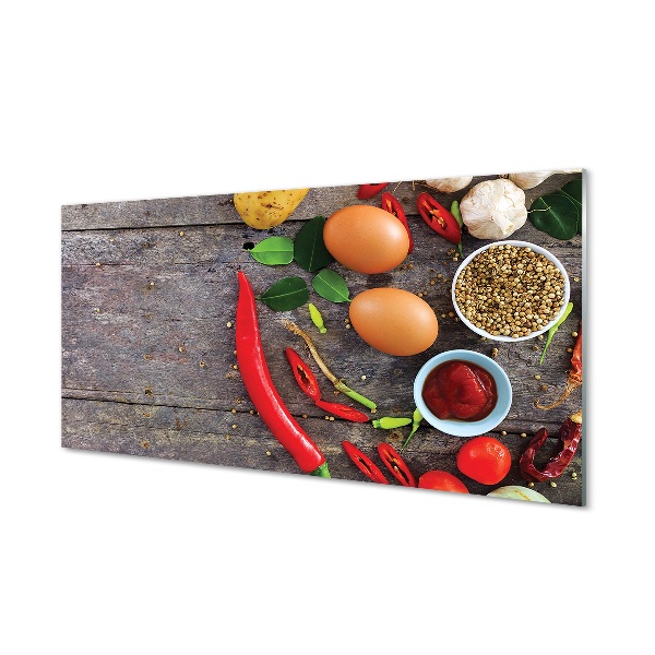 Obraz na skle Paprika vajce chilli listy