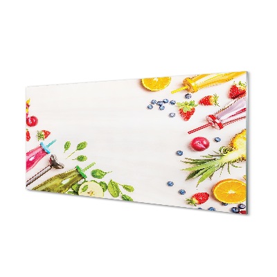 Skleneny obraz Ovocné koktaily vo fľašiach so slamkou