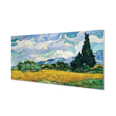 Sklenený obraz Vincent van Gogh - Pšeničné pole s cyprusmi