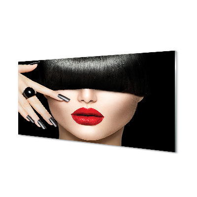 Skleneny obraz Žena hrubé červené pery s okrajmi