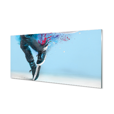 Skleneny obraz Nohy športových topánok so škvrnami od farby