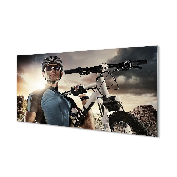Obraz na skle Cyklista biely bicykel