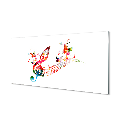 Obraz na skle Motýle a farebné noty na klavírnej doske