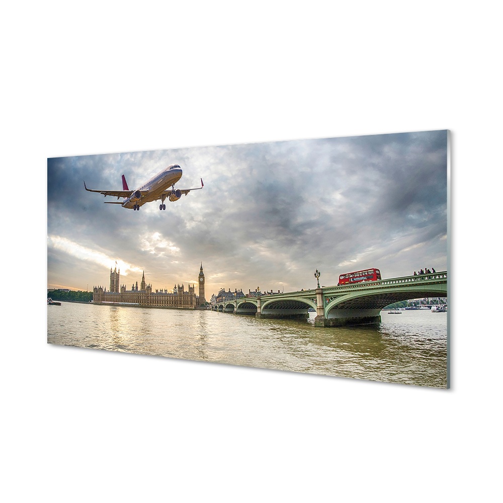 Sklenený obraz Lietadlo Anglicko most Big Ben