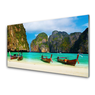 Obraz na skle Pláž Hora Loď