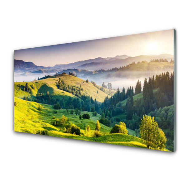 Obraz na skle Hory Údolie hmla Panoráma