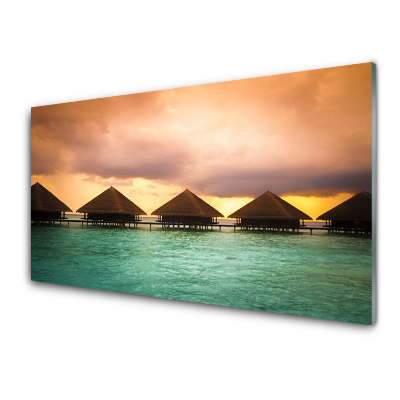 Sklenený obraz Dovolenkové chaty pri oceáne