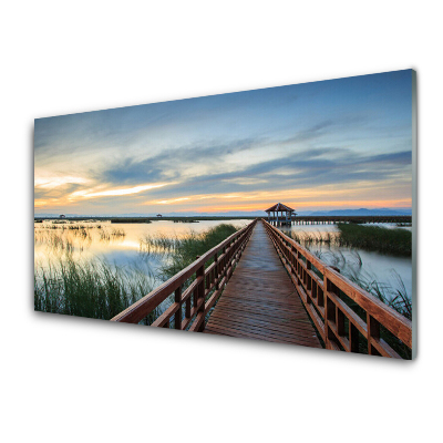 Skleneny obraz Most jazero