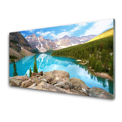 Obraz na skle Jazero na horskom pozadí Príroda