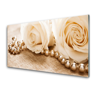 Sklenený obraz Béžové ruže a perly