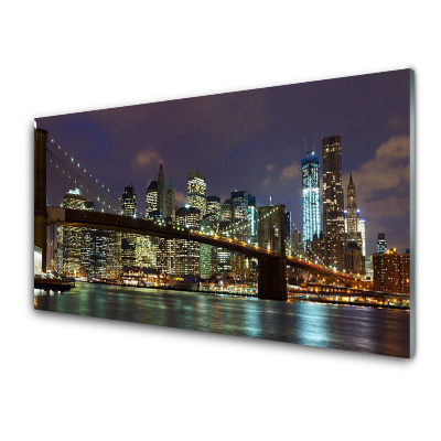 Sklenený obraz Most v noci na pozadí mesta