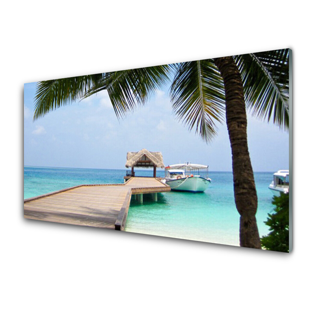 Sklenený obraz Most k chate na Maldivách