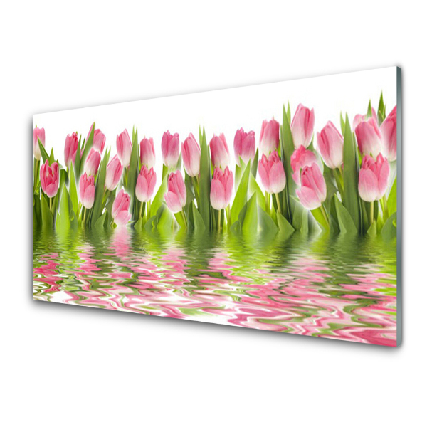 Obraz na skle Odraz ružových tulipánov
