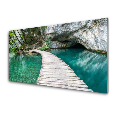 Obraz na skle Most cez jazero a jaskyňa