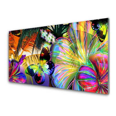 Skleneny obraz Dúhové motýle a kvety