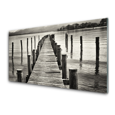 Skleneny obraz Čiernobiely morský most Architektúra