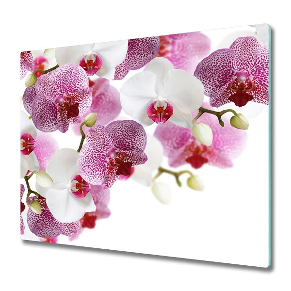 Sklenená doska na krájanie Ružová a biela orchidea