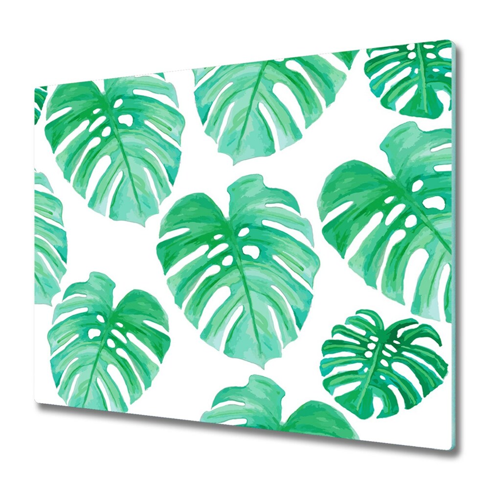 Doska na krájanie Tropické listy monstera na bielom,