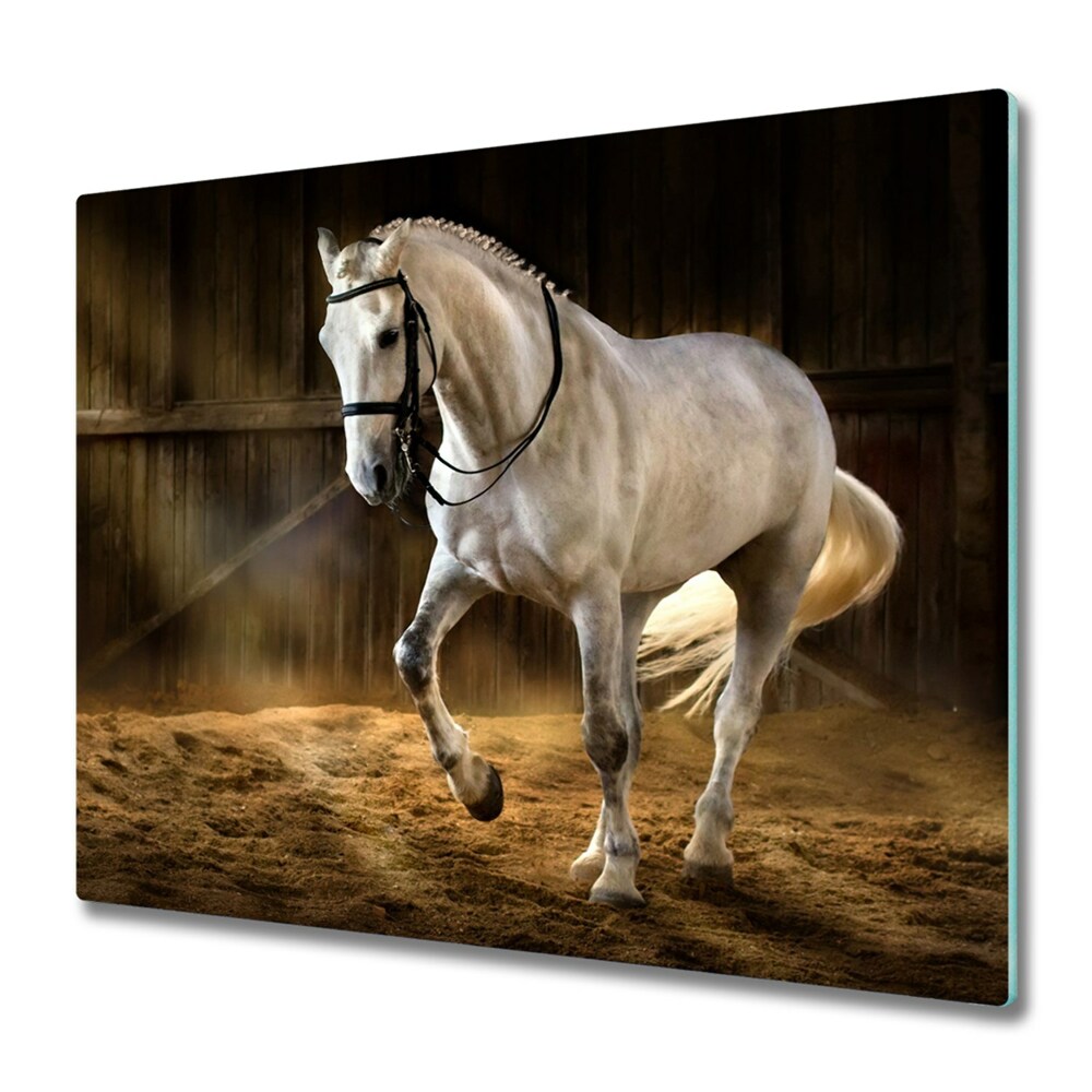 Sklenená doska na krájanie Kôň v stajni