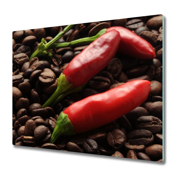 Sklenená doska na krájanie Chilli na kávových zrnách